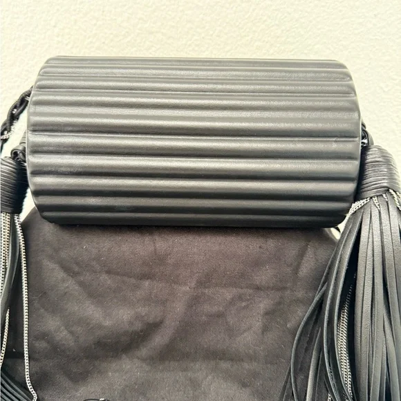 RARE SAINT LAURENT YSL Black Plexiglass Opyum Box Leather Silver Fringe Handbag - Picture 7 of 12